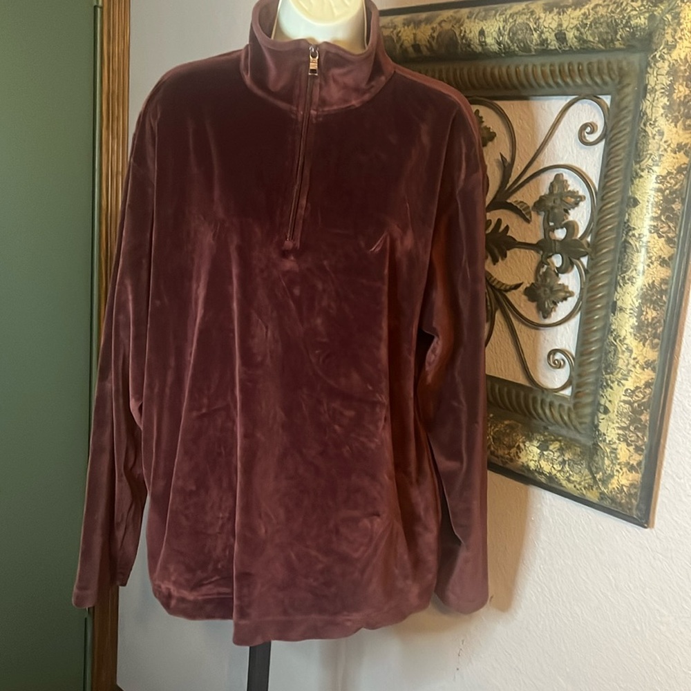 Nautica Velour Brown Quarter -Zip Pullover Sz M Mens